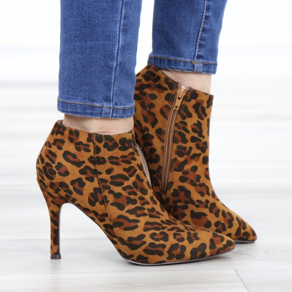 Vegan Suede Leopard Print Ankle Booties - Picture 3 of 11